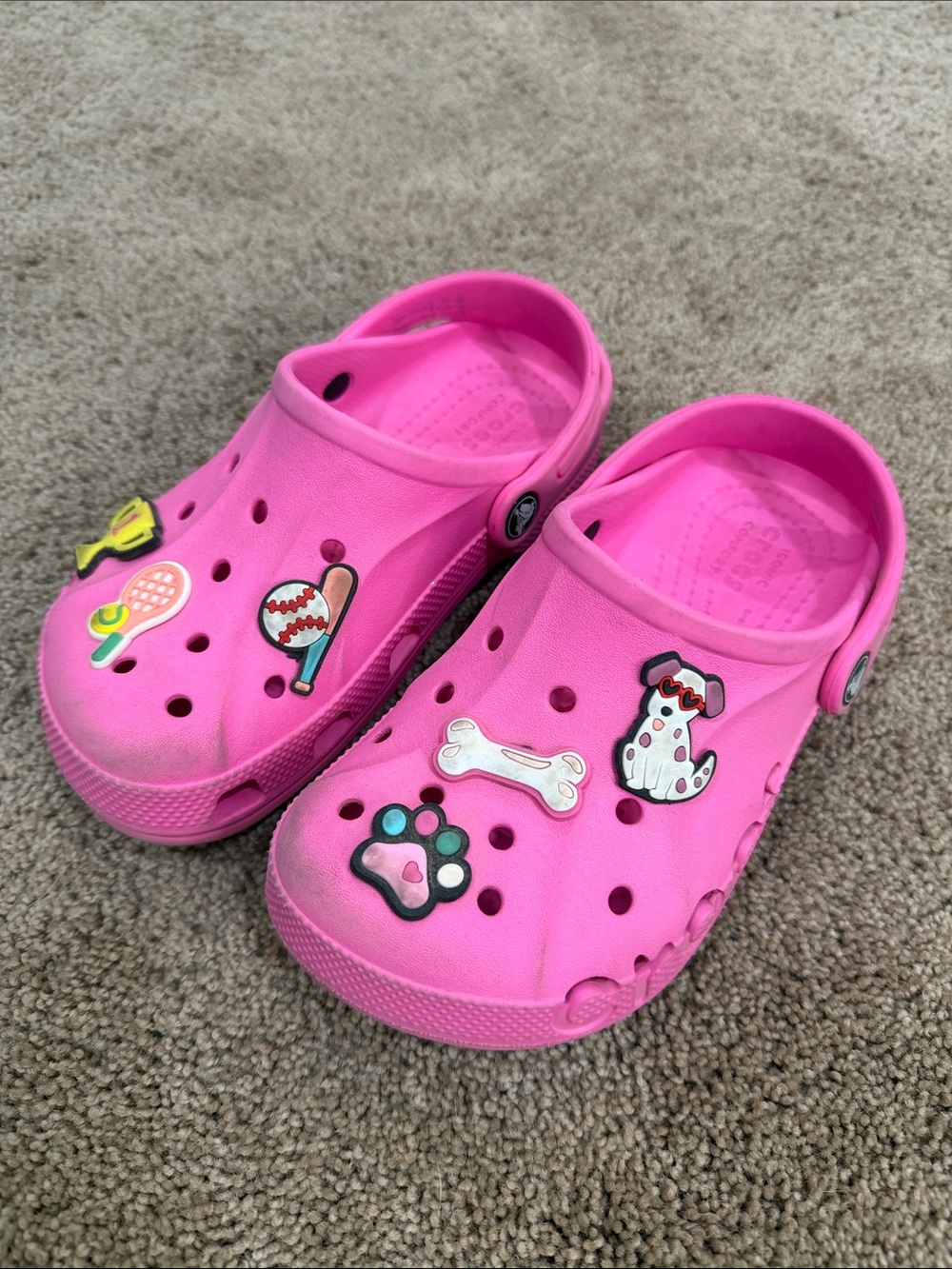 CROCS Bright Pink Kids' Clogs with Pet & Sports Charms